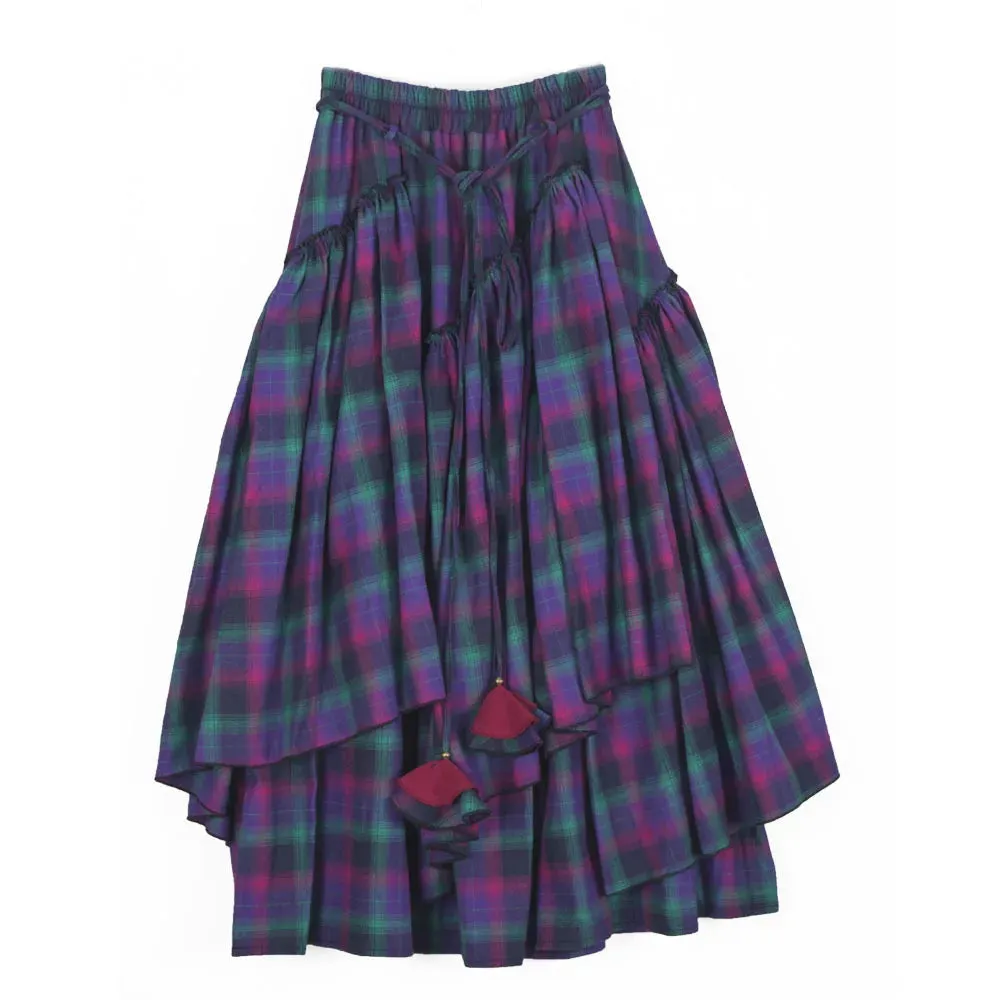 Purple Tartan Irregular Brushed Cotton Pleated Medieval Skirt