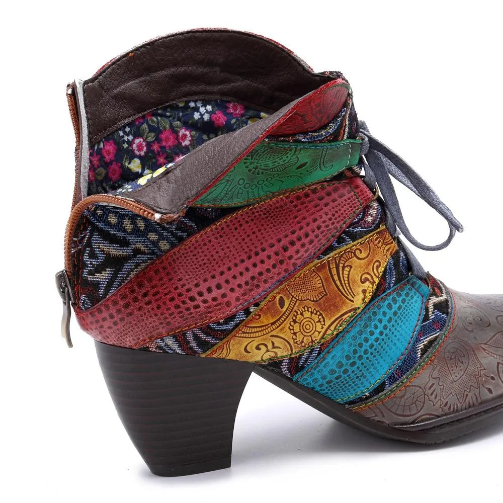 Rainbow Boho Hippie Low Heel Ankle Boots