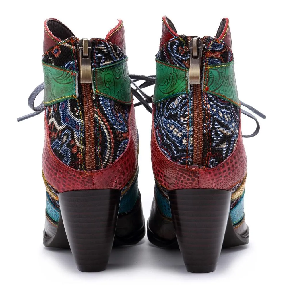 Rainbow Boho Hippie Low Heel Ankle Boots