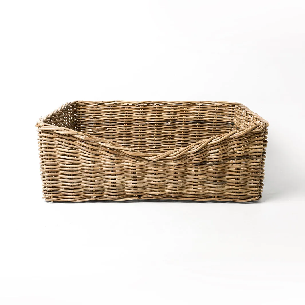 Rectangular Rattan Dog Basket - Greywash