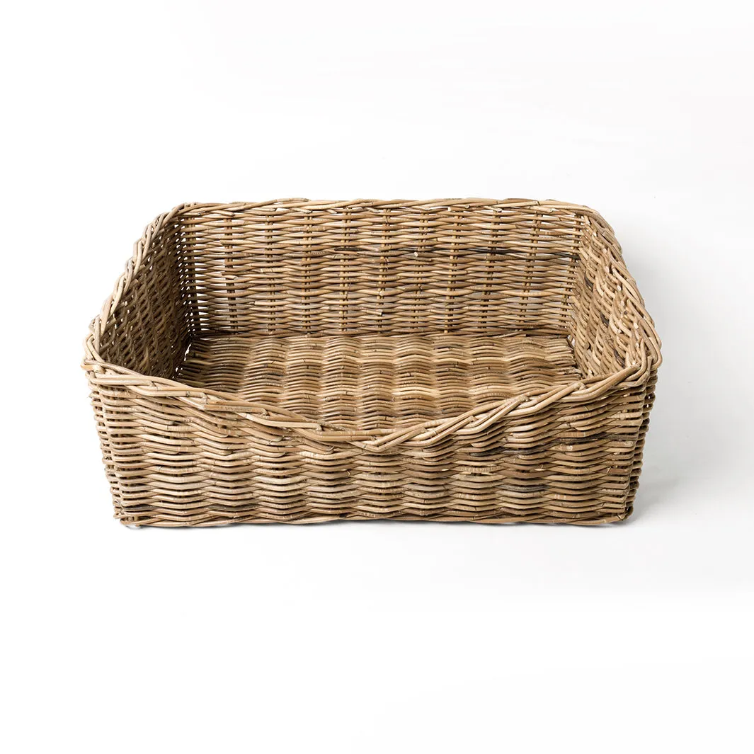 Rectangular Rattan Dog Basket - Greywash