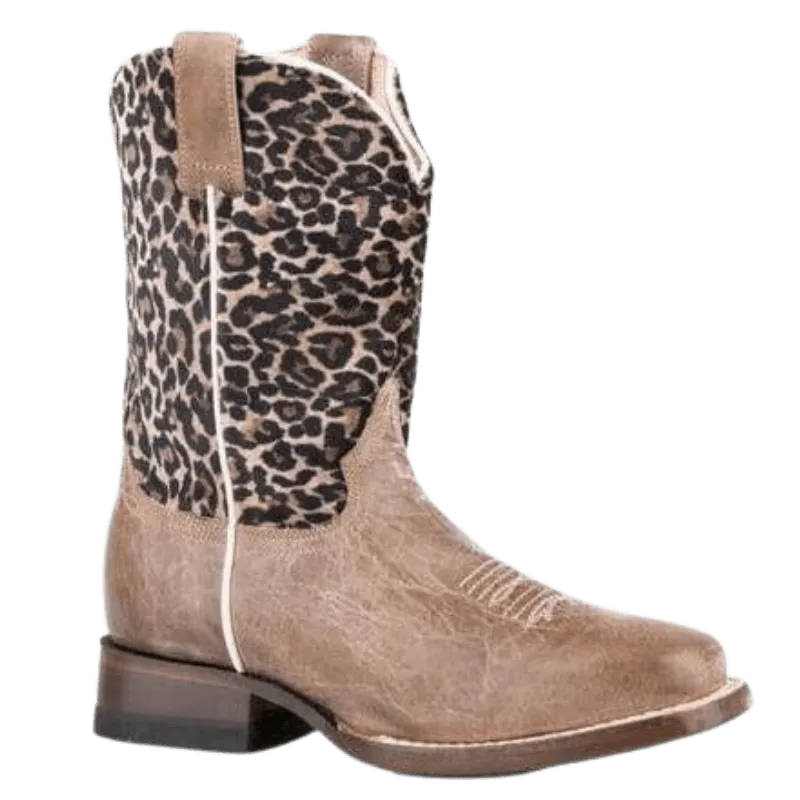 Roper Kids Cheetah Brown Snip Toe Western Boots 09-119-7022-8260