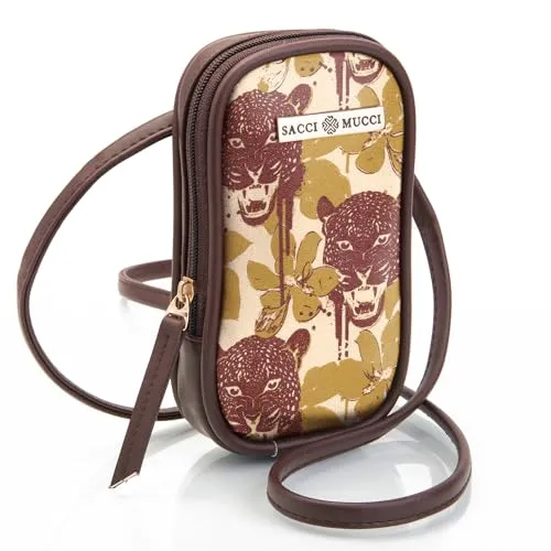 SACCI MUCCI Phone Pouch, Mobile Bag, Women's Wallet Sling Crossbody Bag for Mobile Cell Phone, Crossbody Phone Bag - Wild Print (Brown)