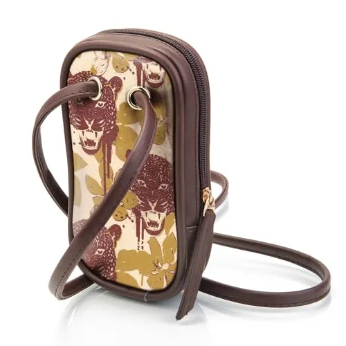 SACCI MUCCI Phone Pouch, Mobile Bag, Women's Wallet Sling Crossbody Bag for Mobile Cell Phone, Crossbody Phone Bag - Wild Print (Brown)