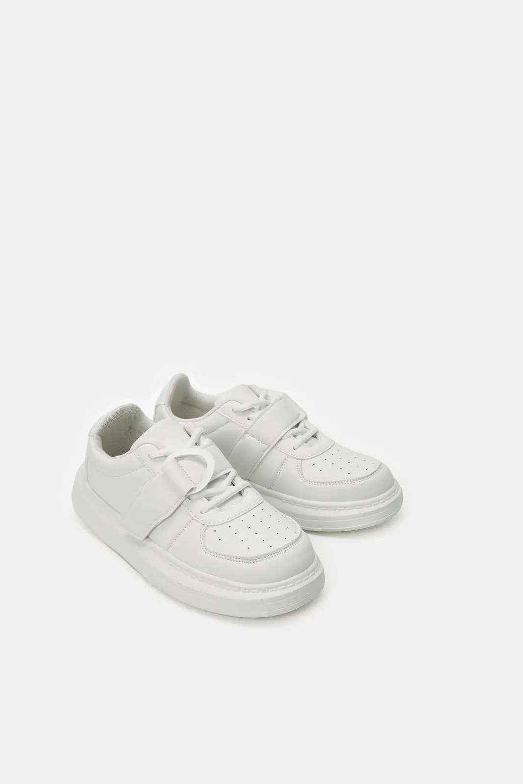 Senior Girls White Velcro Sneakers