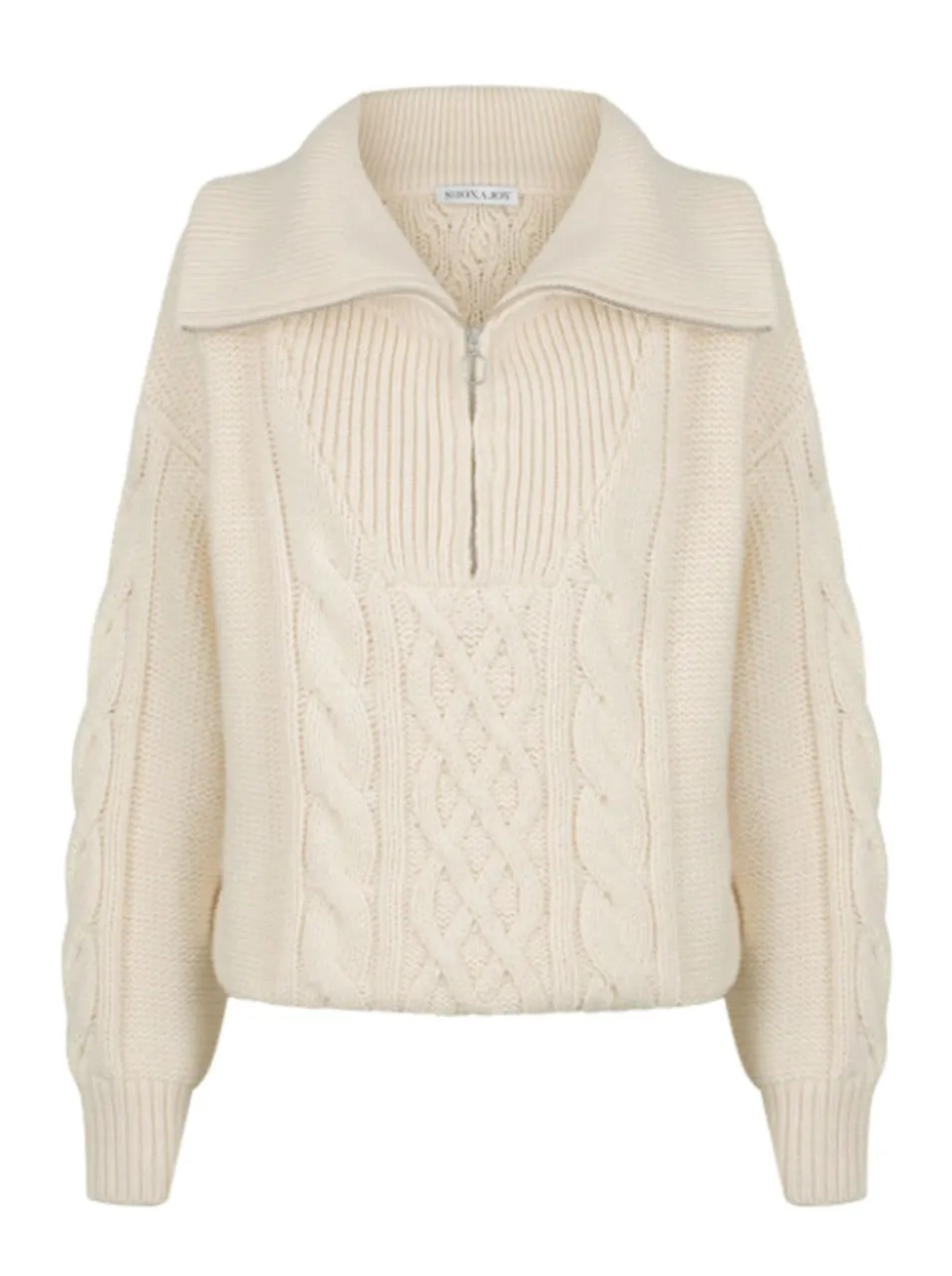 Shona Joy Eva Cable Zip Up Jumper in Crema