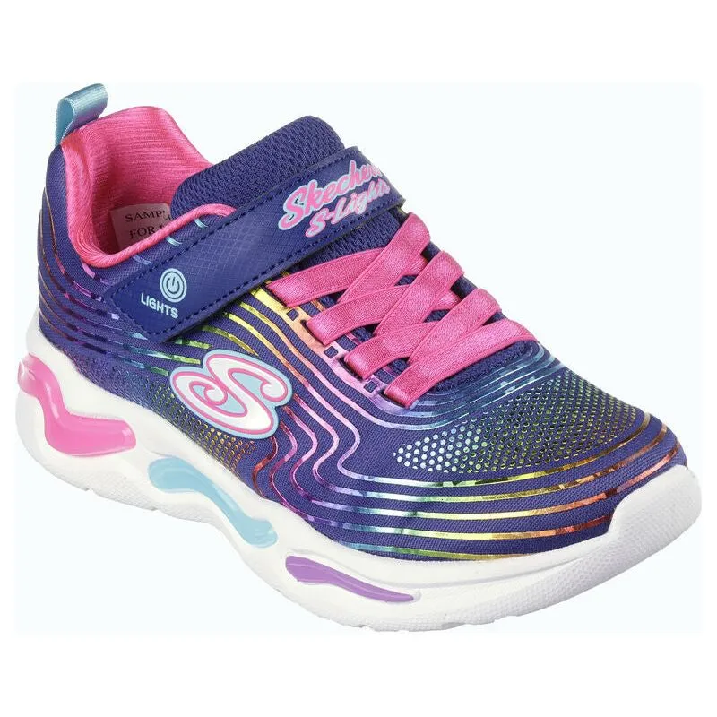 Skechers Girls S Lights Wavy Beams Trainer 302338L Navy Multi