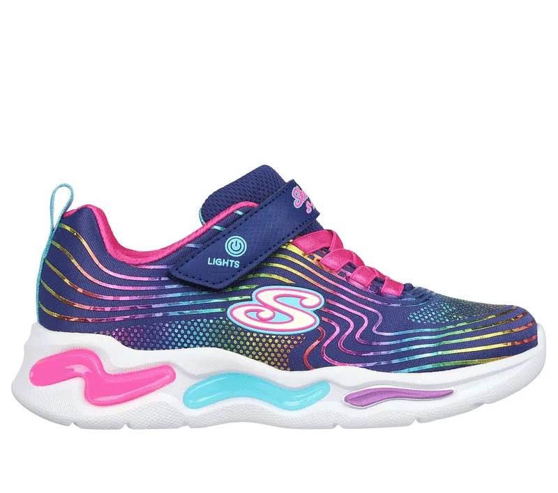 Skechers Girls S Lights Wavy Beams Trainer 302338L Navy Multi