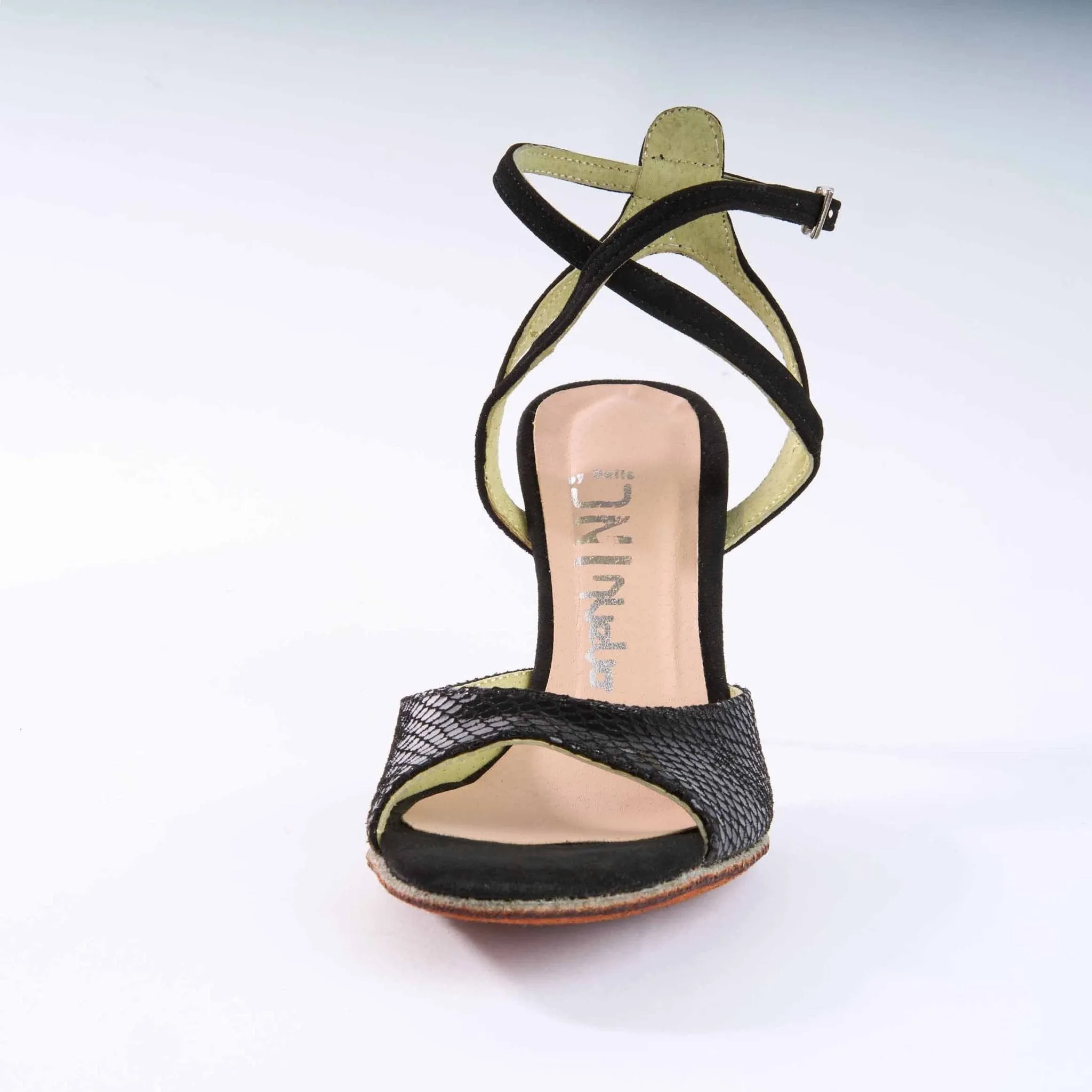 Snake Texture Black Leather Handmade Tango Shoes - Ema 4823