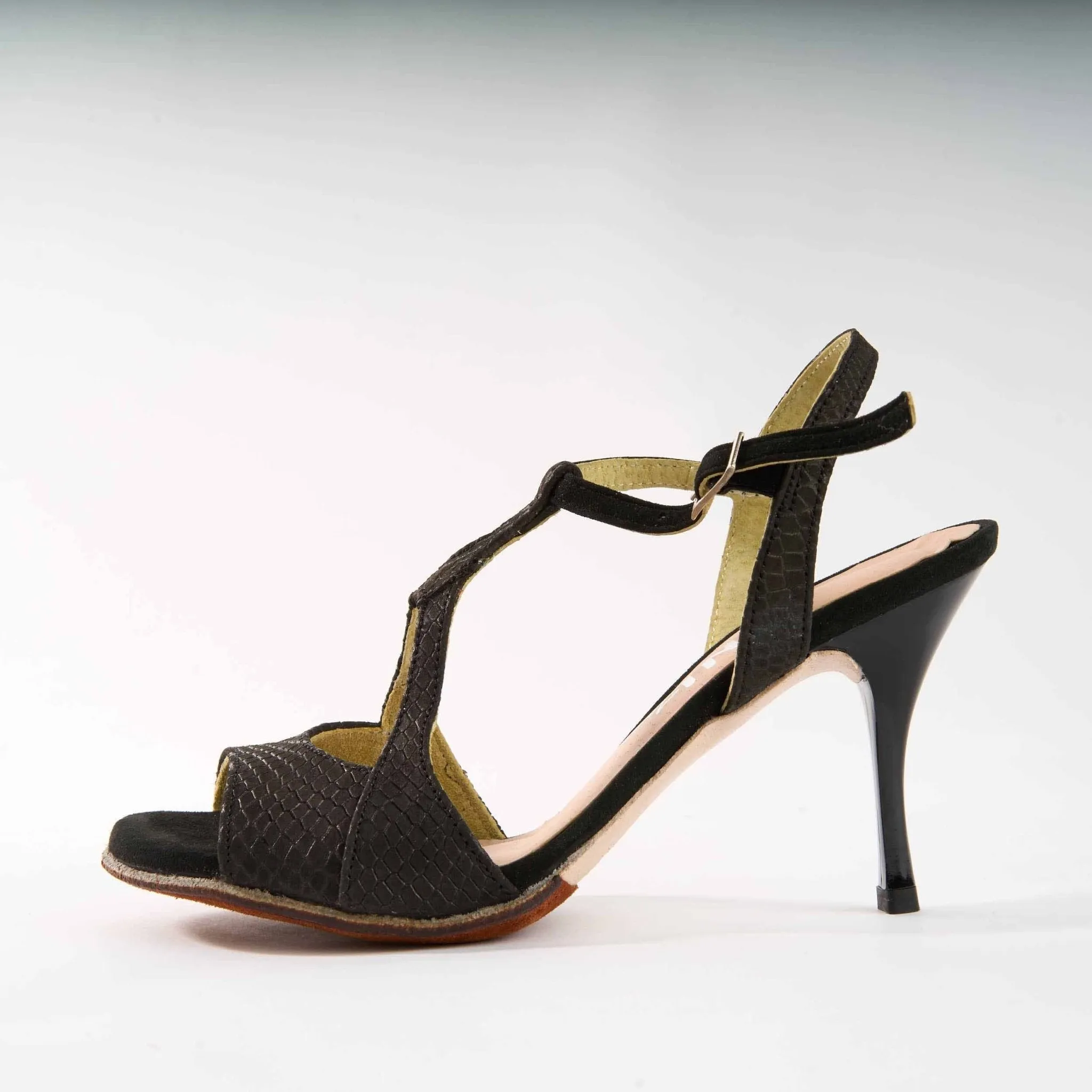 Snake Textured Black Leather - Handmade Tango Shoes - Jazmin 5002