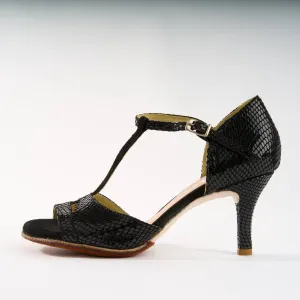 Snake Textured Black Patent Leather - Handmade Tango Shoe - Dana 4206