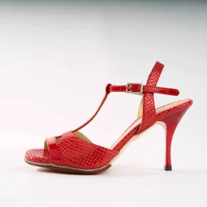 Snake Textured Cherry Red - Handmade Tango Shoes - Dana 4212