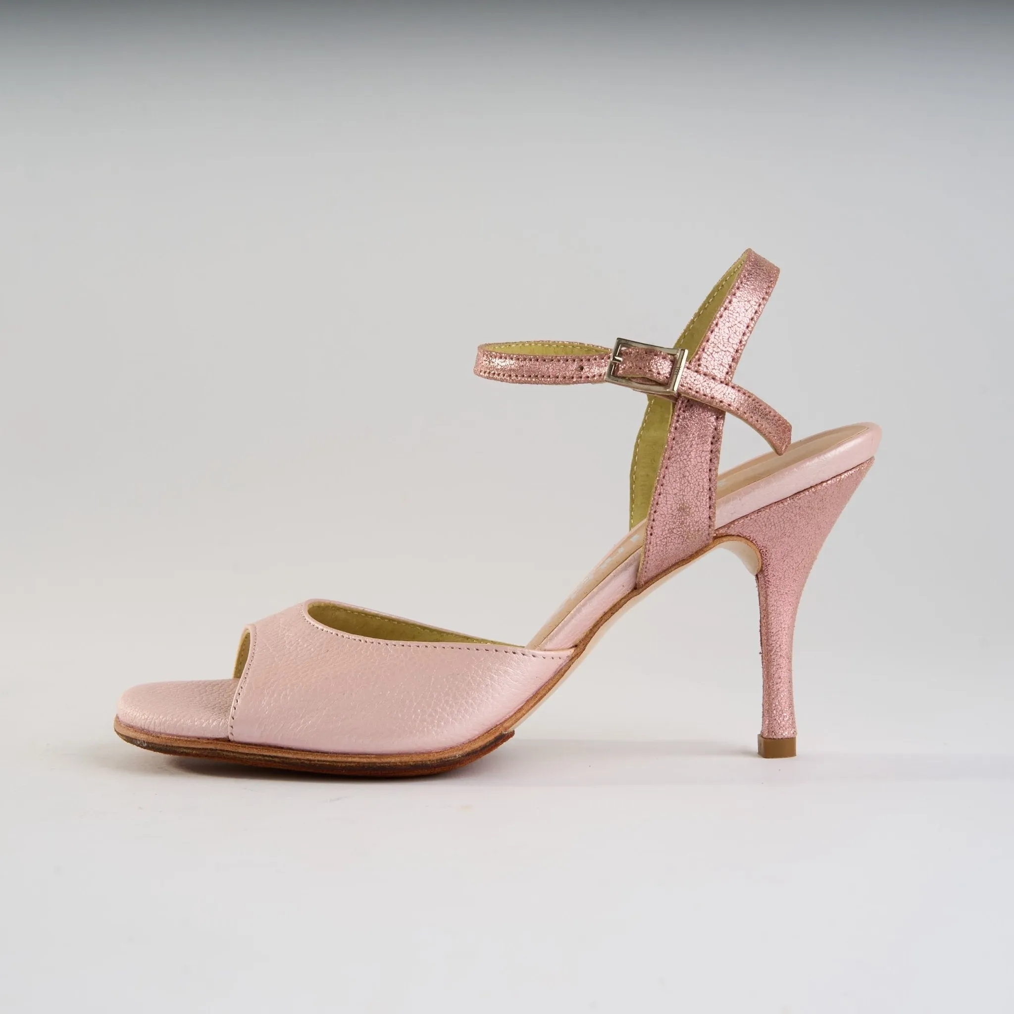 Soft Pink and Metallic Pink Accents - Handmade Tango Shoes - Ema 4842