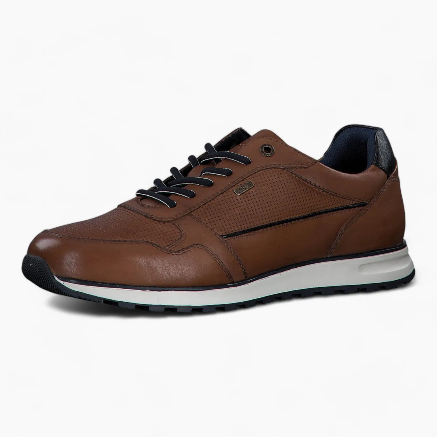 S.Oliver Men's Cognac Leather Lace-Up Shoes with Soft Foam