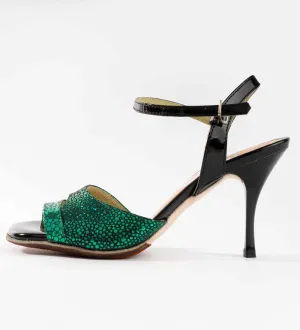 Speckled Green and Patent Black Leather  - Handmade Tango Shoe - Dana 4200