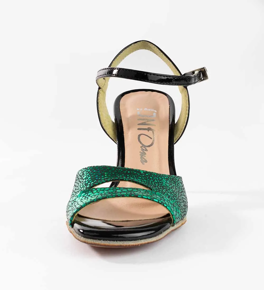 Speckled Green and Patent Black Leather  - Handmade Tango Shoe - Dana 4200