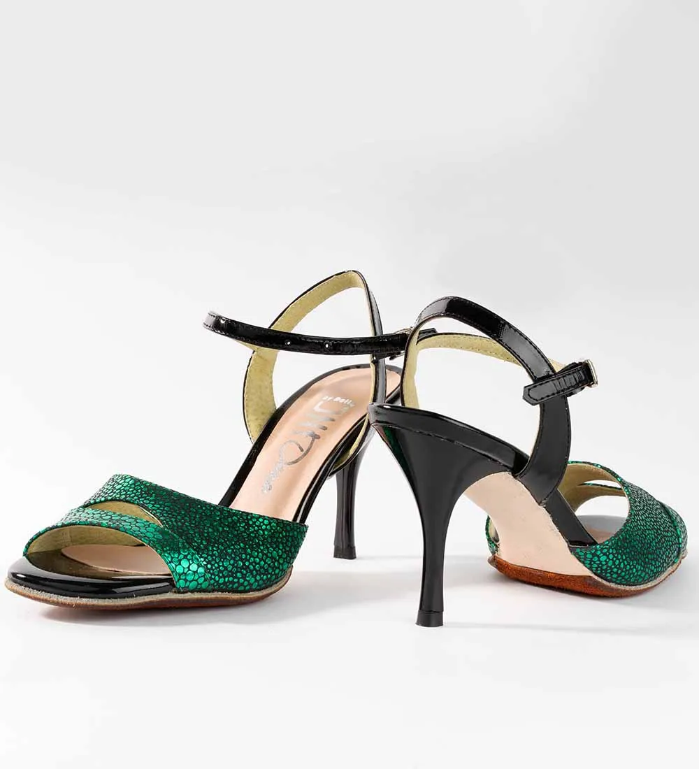 Speckled Green and Patent Black Leather  - Handmade Tango Shoe - Dana 4200