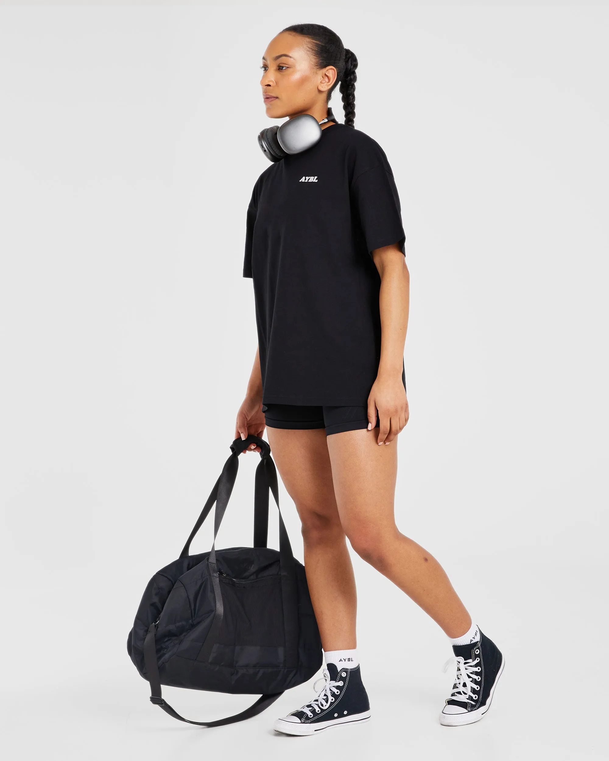 Sports Club Wavy Oversized T Shirt - Black