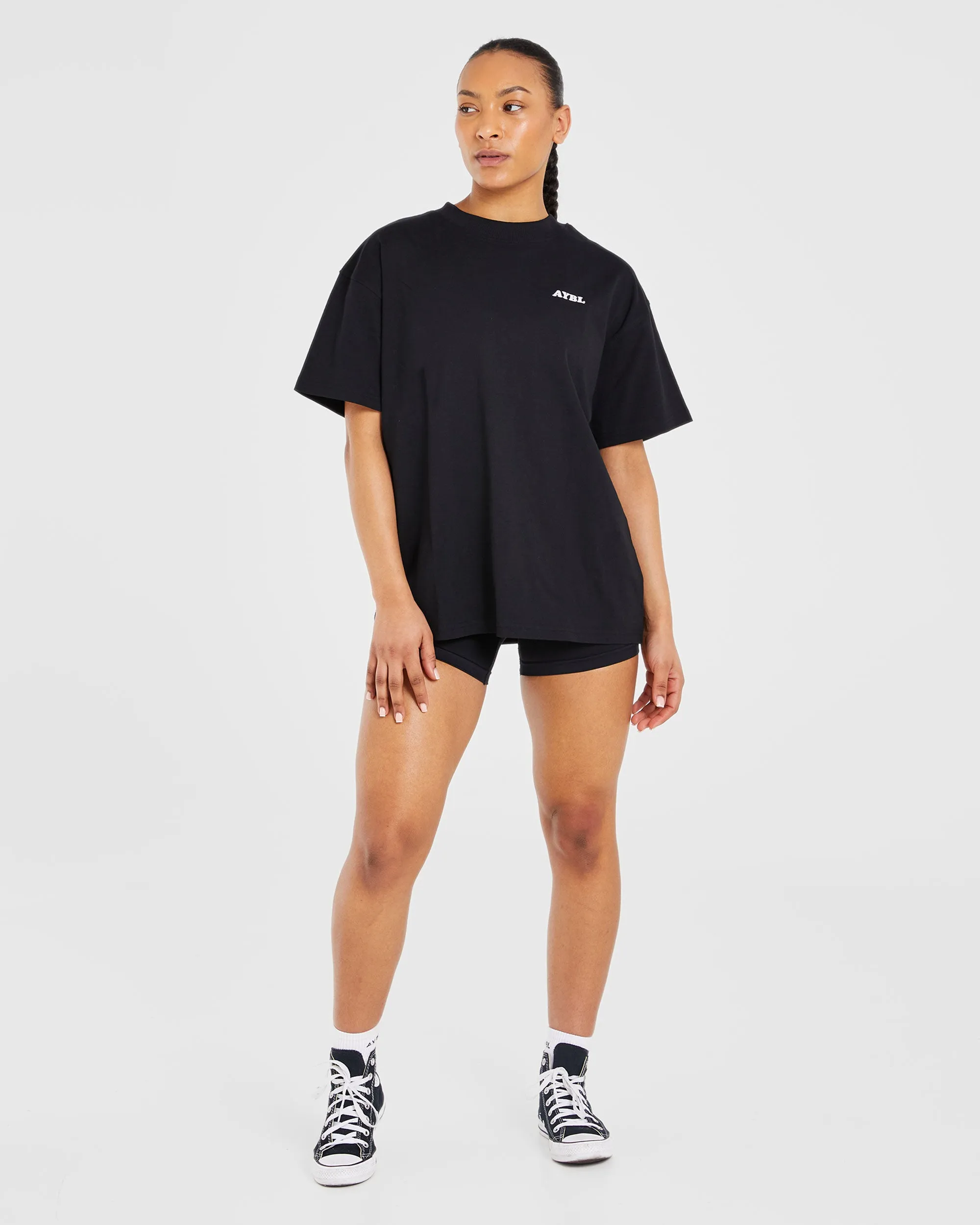 Sports Club Wavy Oversized T Shirt - Black