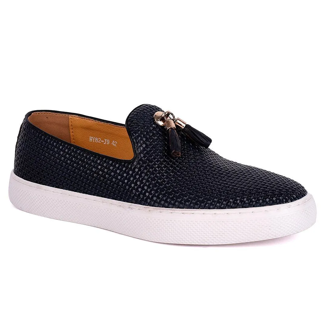 Terry Taylors  Full Checkered Leather Corporate Sneaker-Navy Blue