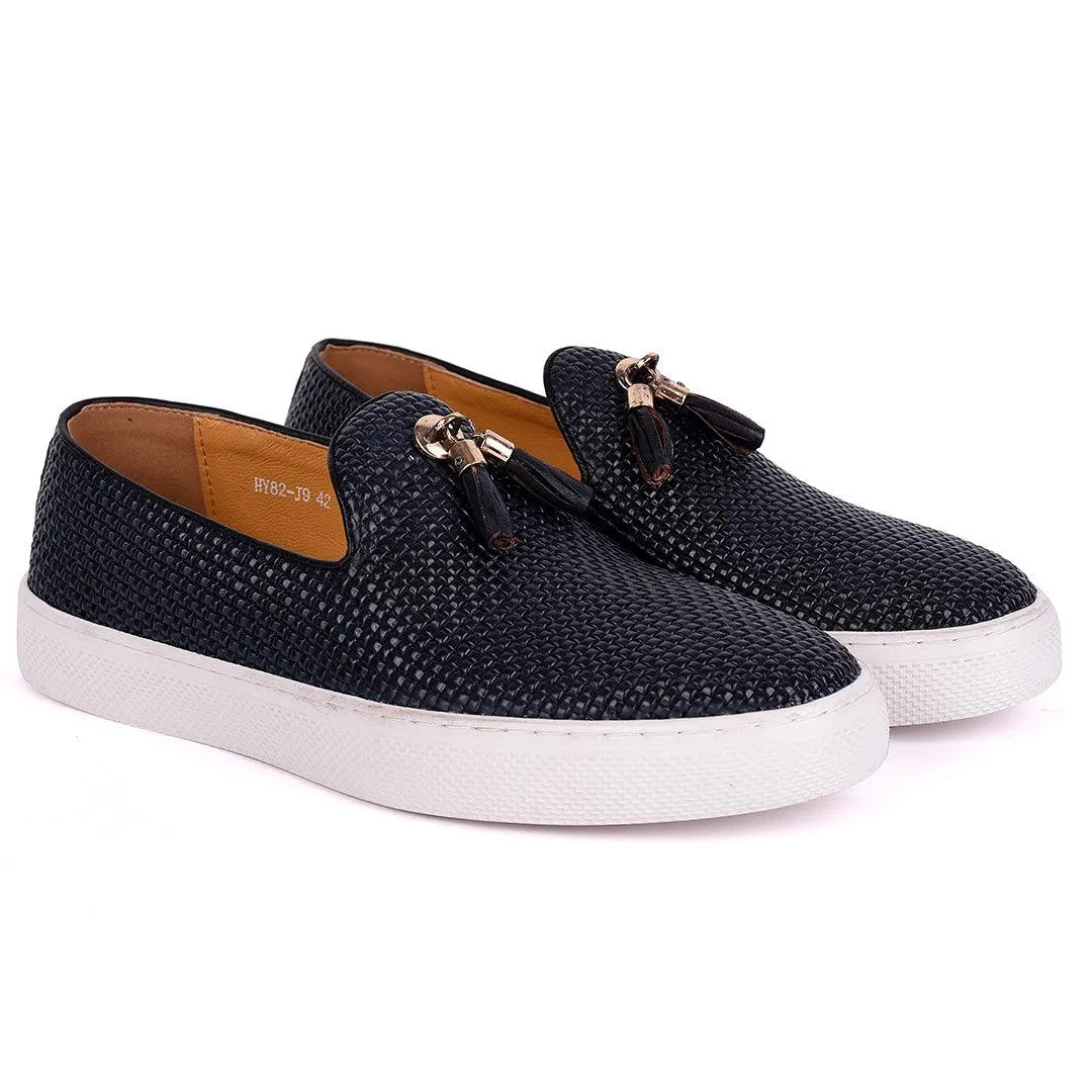 Terry Taylors  Full Checkered Leather Corporate Sneaker-Navy Blue