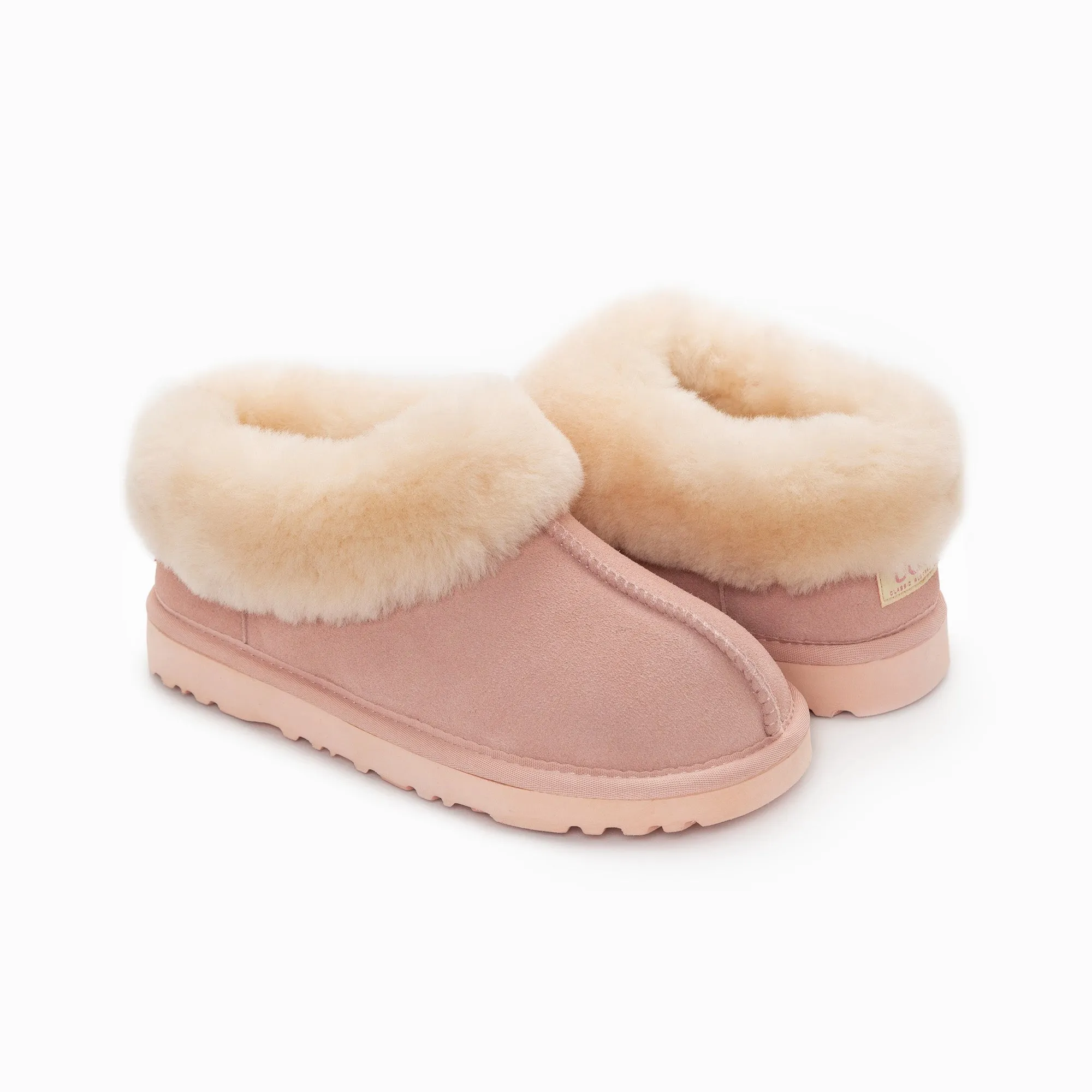 Ugg Slippers Collar Unisex Premium Sheepskin Slippers Suede (Unisex Cow Suede)