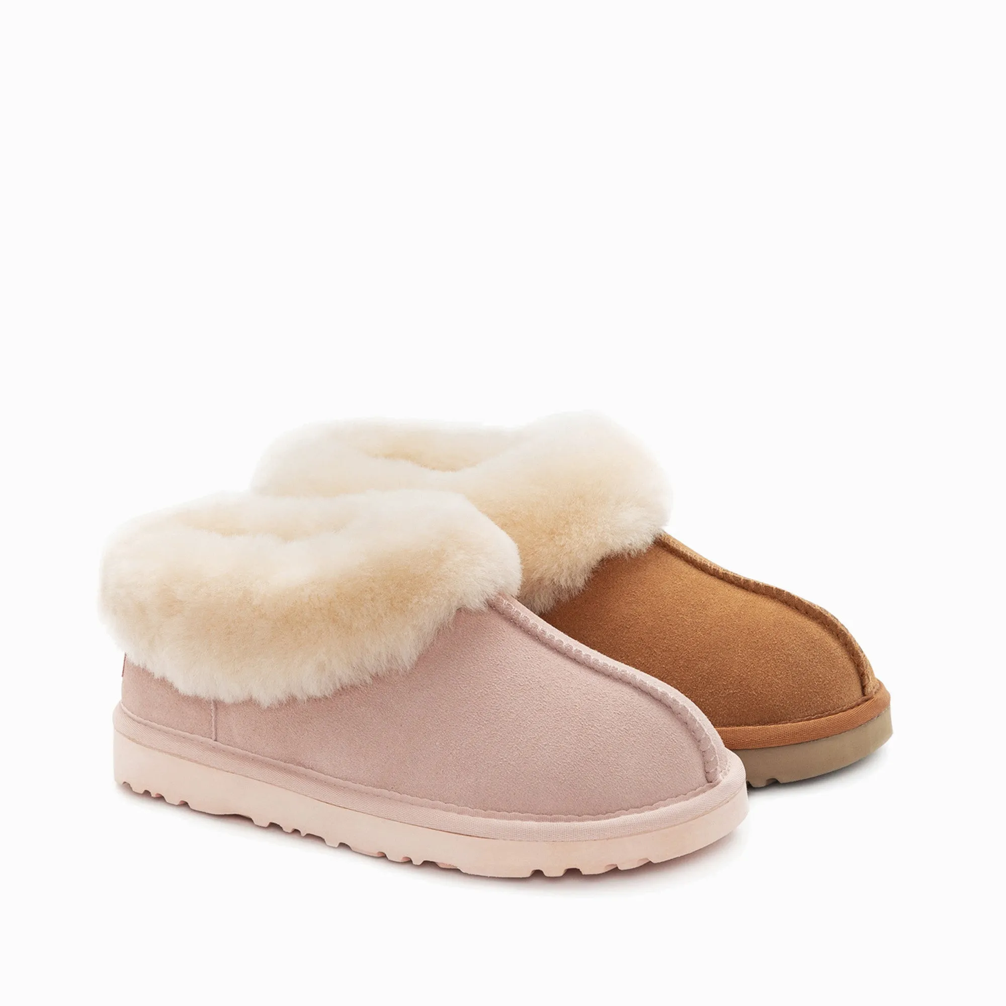 Ugg Slippers Collar Unisex Premium Sheepskin Slippers Suede (Unisex Cow Suede)