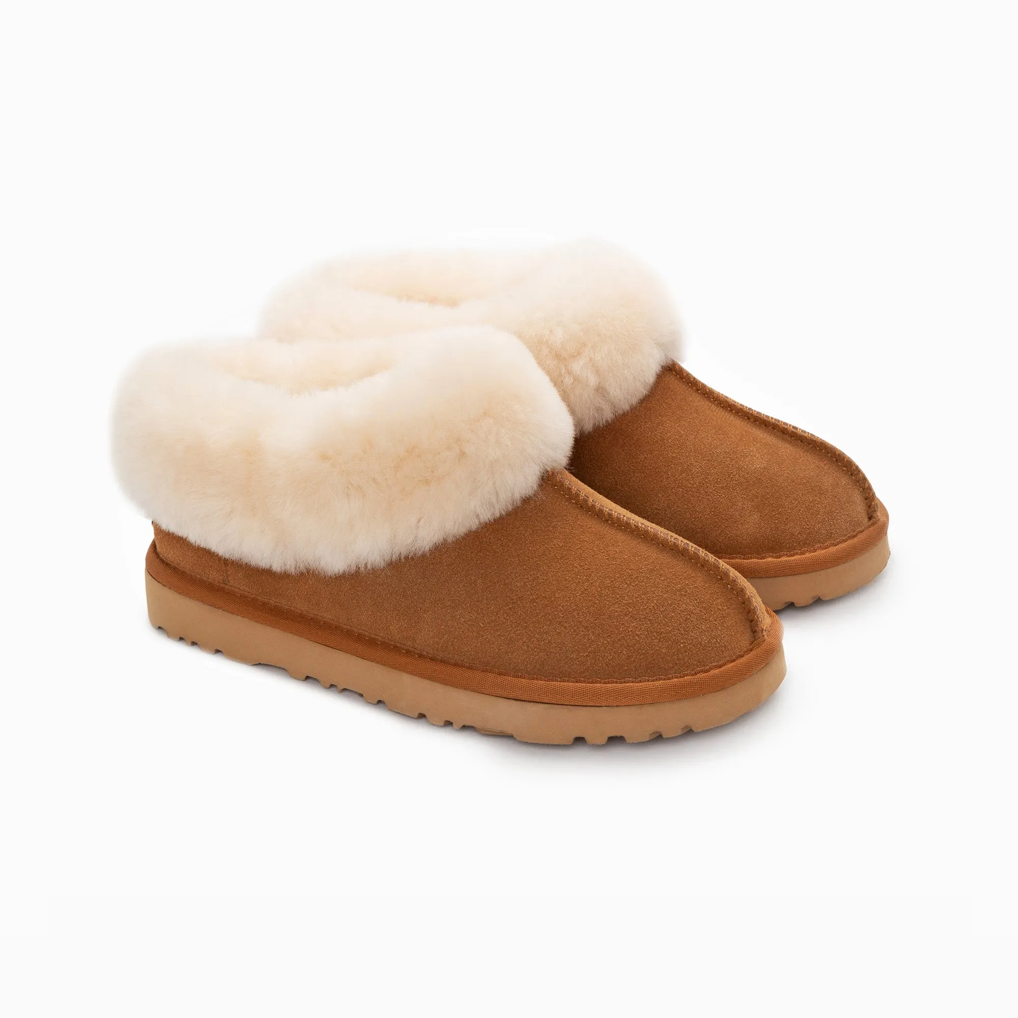 Ugg Slippers Collar Unisex Premium Sheepskin Slippers Suede (Unisex Cow Suede)