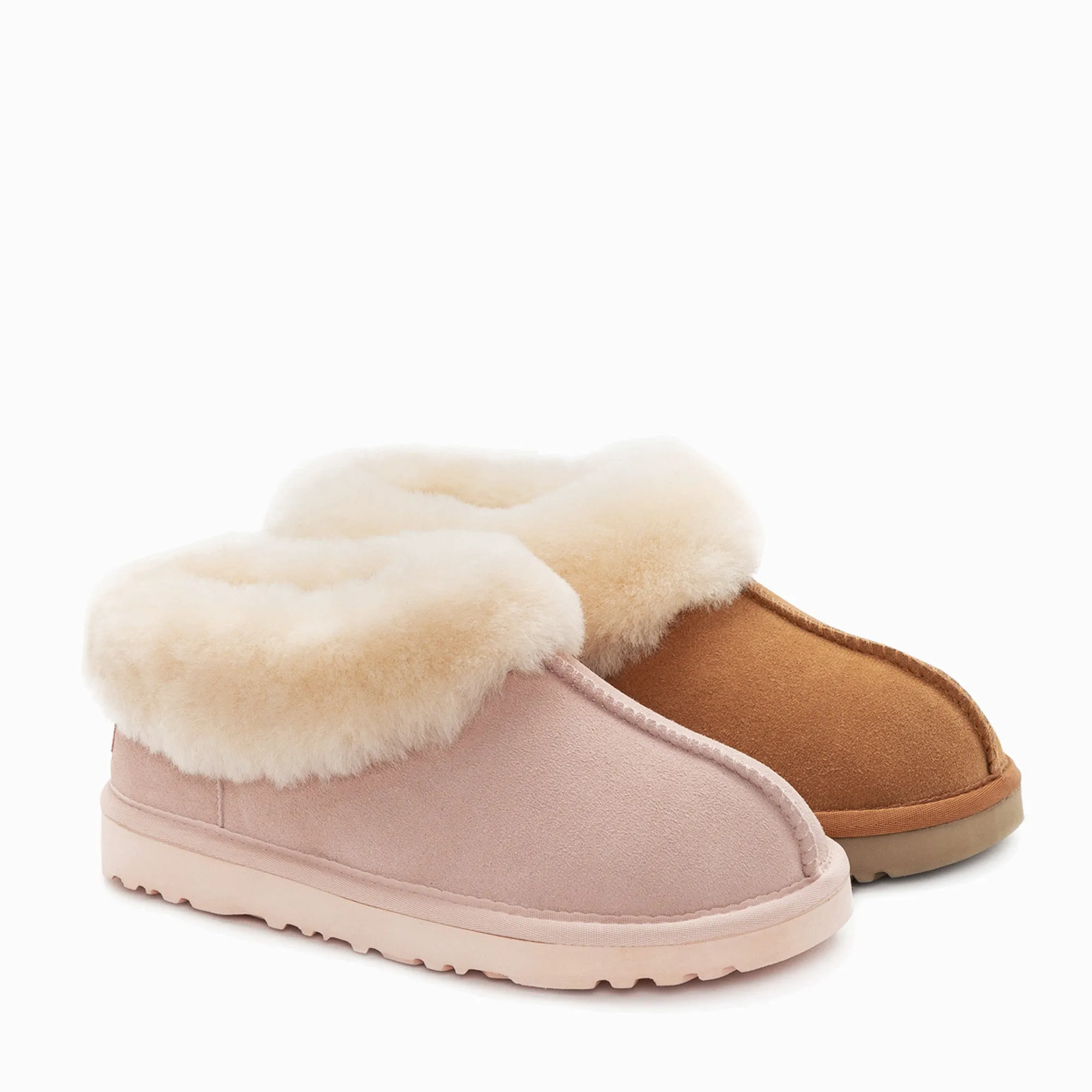 Ugg Slippers Collar Unisex Premium Sheepskin Slippers Suede (Unisex Cow Suede)