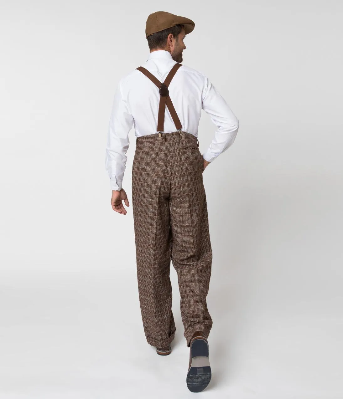 Unique Vintage 1930s Style Brown Checkered Woven Men Pants