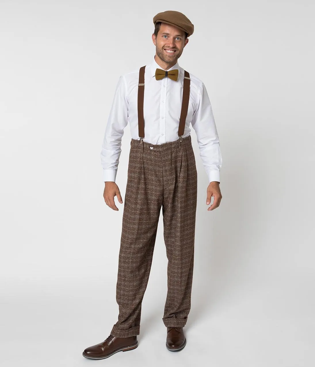 Unique Vintage 1930s Style Brown Checkered Woven Men Pants