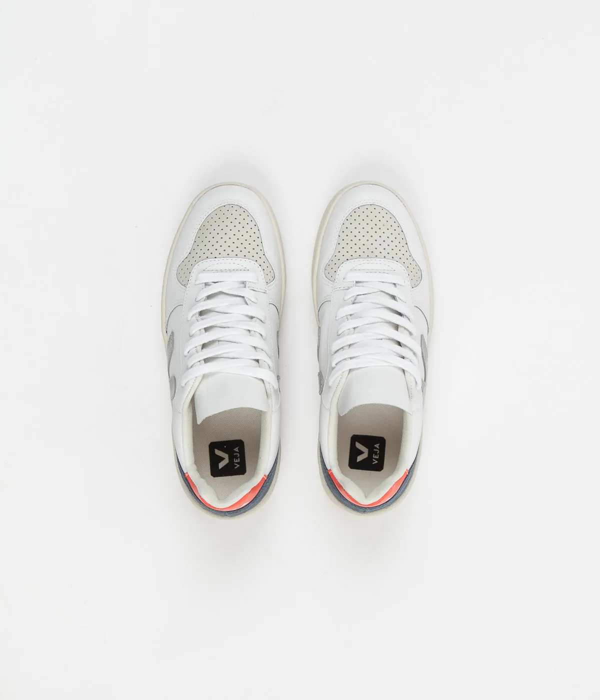 Veja Womens V-10 Leather Shoes - Extra White / Petale / Rose Fluoro