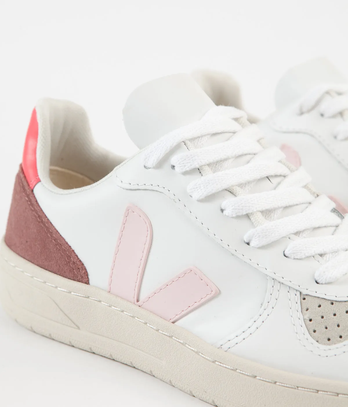 Veja Womens V-10 Leather Shoes - Extra White / Petale / Rose Fluoro