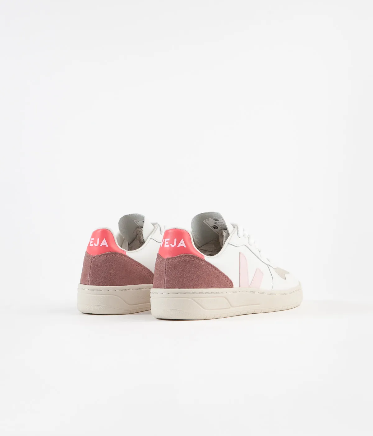 Veja Womens V-10 Leather Shoes - Extra White / Petale / Rose Fluoro