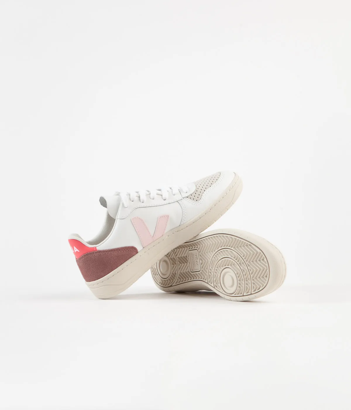 Veja Womens V-10 Leather Shoes - Extra White / Petale / Rose Fluoro