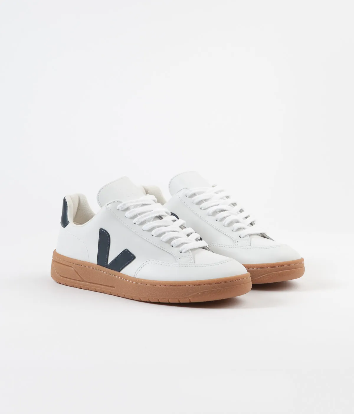 Veja Womens V-12 Leather Shoes - Extra White / Nautico / Gum Sole