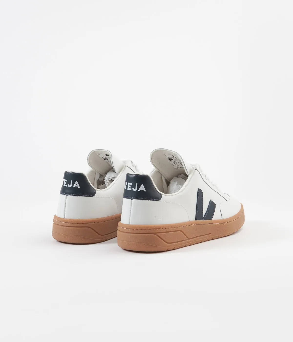 Veja Womens V-12 Leather Shoes - Extra White / Nautico / Gum Sole