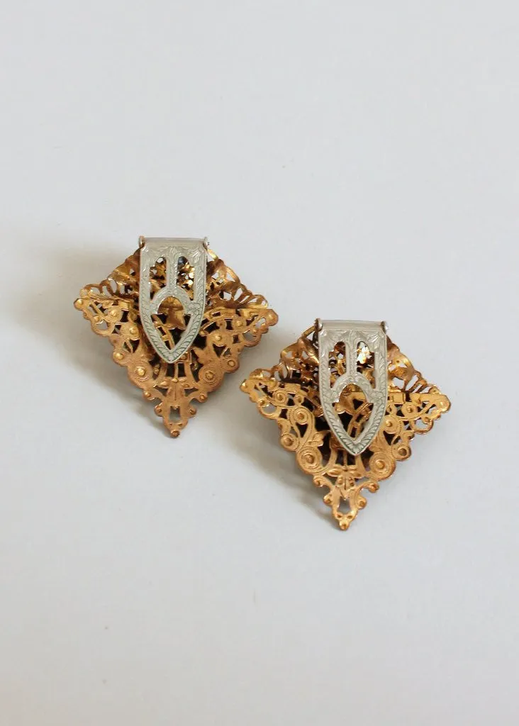 Vintage 1940s Brass Florentine Dress Clips