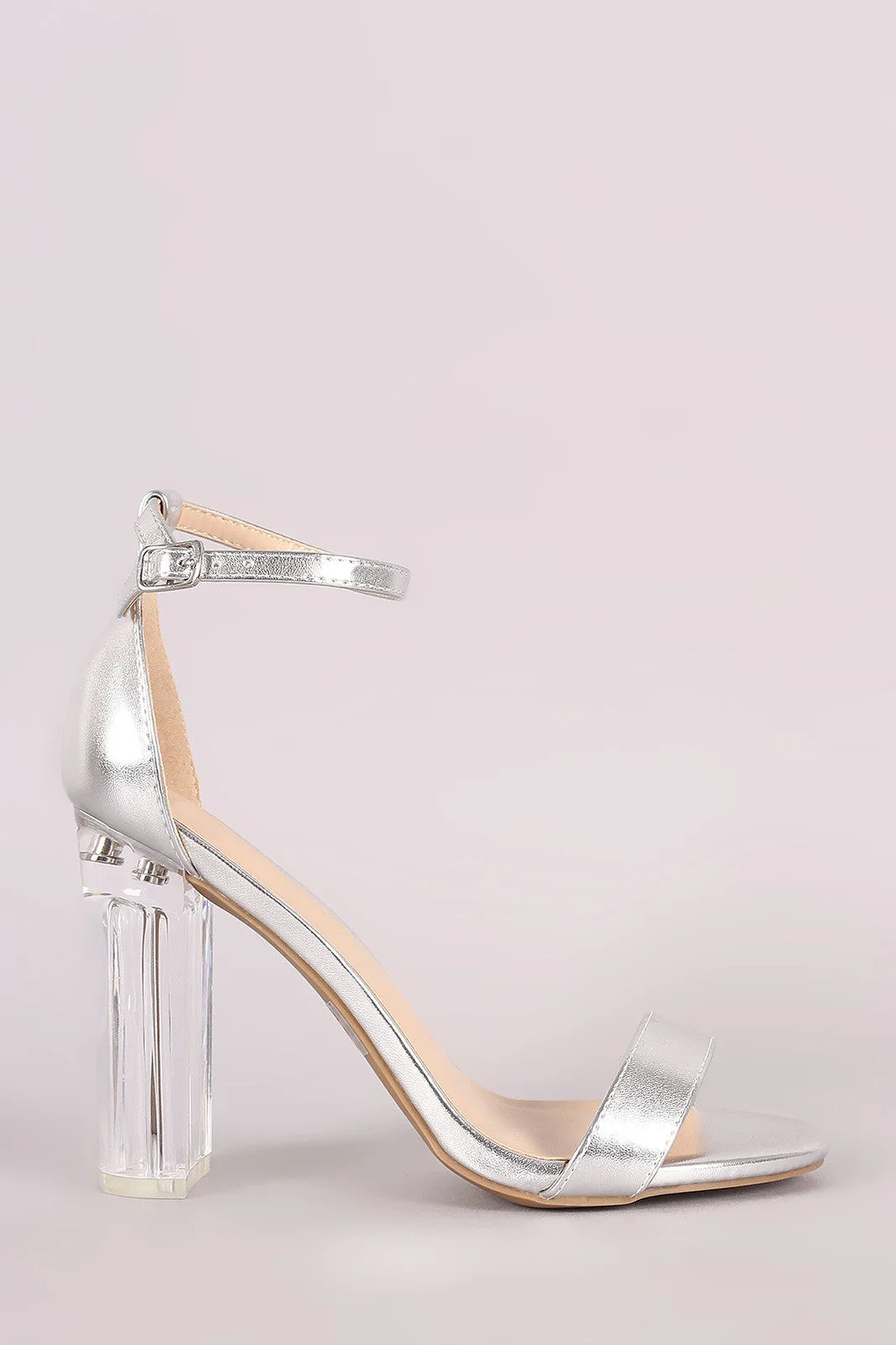 Wild Diva Lounge Metallic Ankle Strap Open Toe Perspex Heel