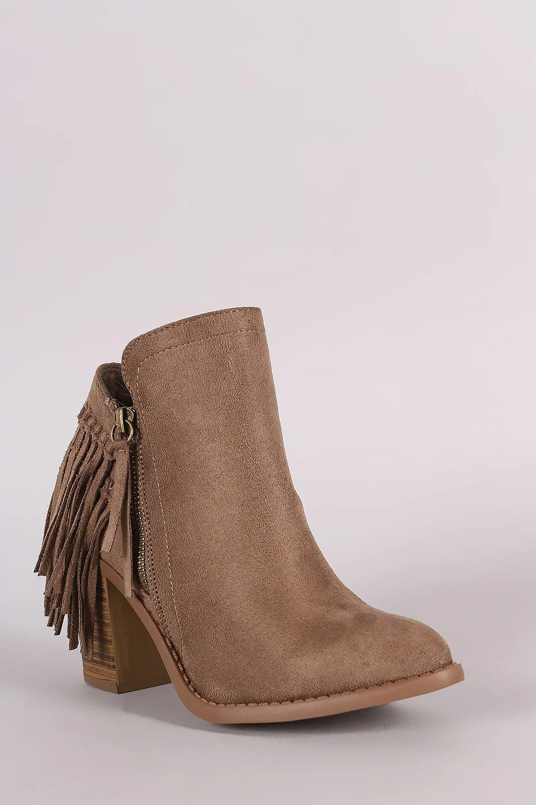 Wild Diva Lounge Suede Fringe Chunky Heeled Booties