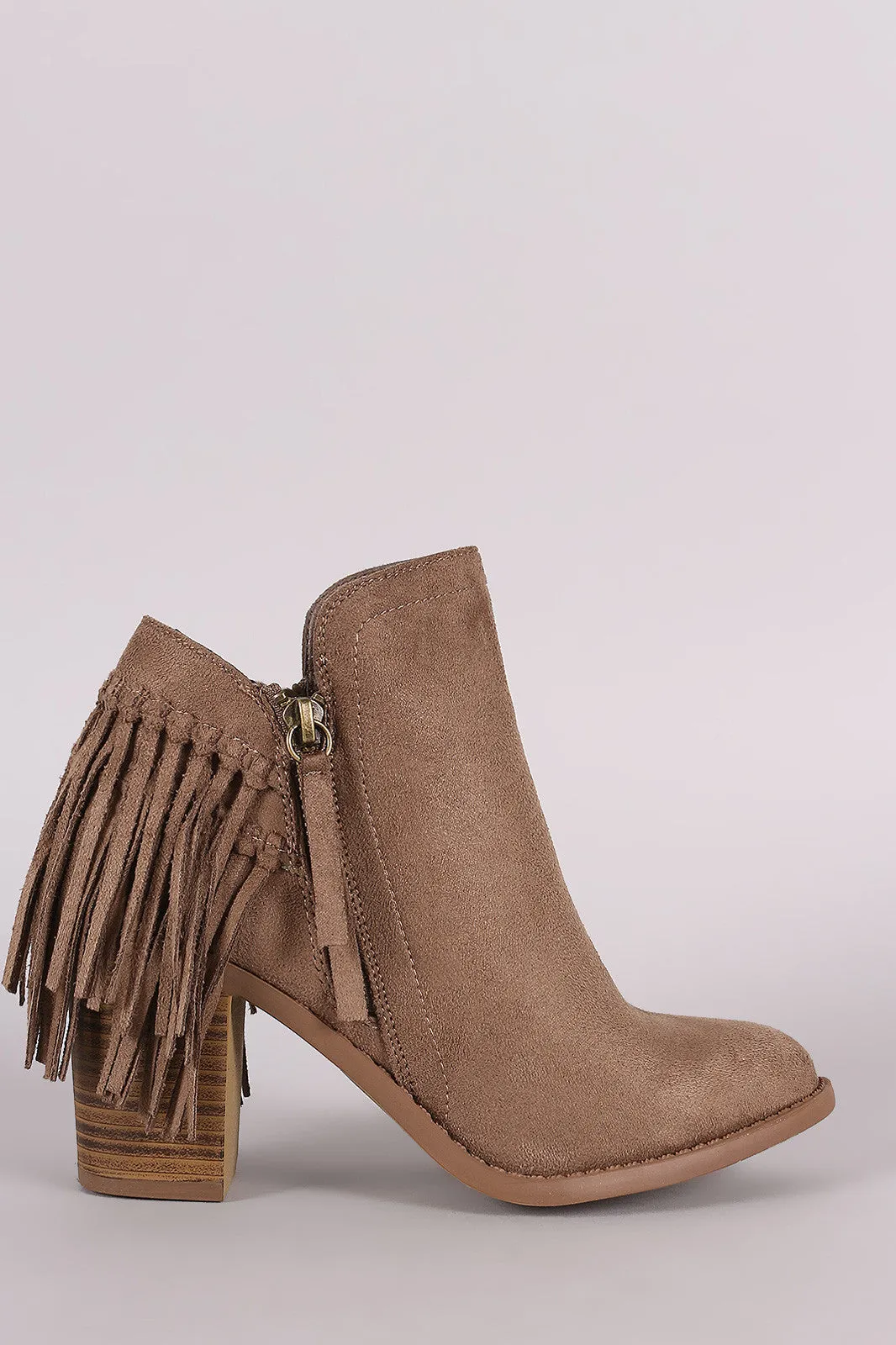 Wild Diva Lounge Suede Fringe Chunky Heeled Booties