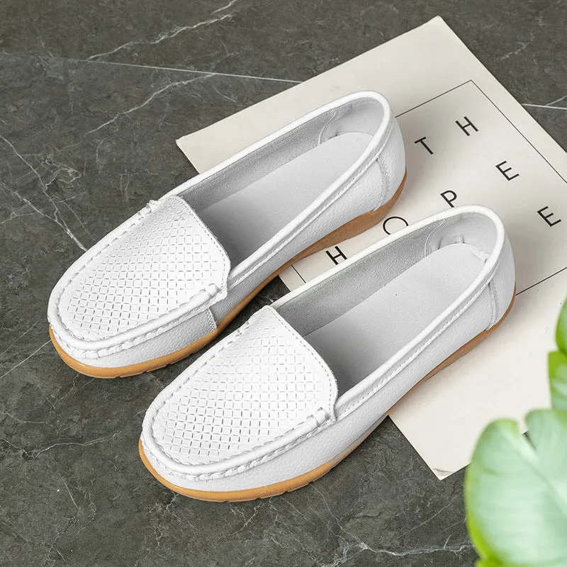 Women Flats Leather Loafers Slip on Breathable Moccasins Summer Women's Boat Shoes Low-cut Ladies Casual Shoes